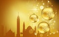 Cairo City Ã¢â¬â¹Ã¢â¬â¹silhouette , Golden Christmas Balls decorations Royalty Free Stock Photo